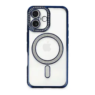 Apple iPhone 16 Plus Uyumlu Kılıf Joke Simli Magneticsafe Kılıf - Lacivert