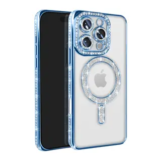 Apple iPhone 16 Pro Max Uyumlu Kılıf Joke Simli Magneticsafe Kılıf - Mavi