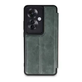 Oppo Reno 11F Uyumlu Kılıf Flip Cover - Koyu Yeşil
