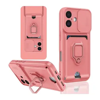 Apple iPhone 16 Uyumlu Kılıf Zuma Kartvizitli Yüzüklü Silikon - Pembe