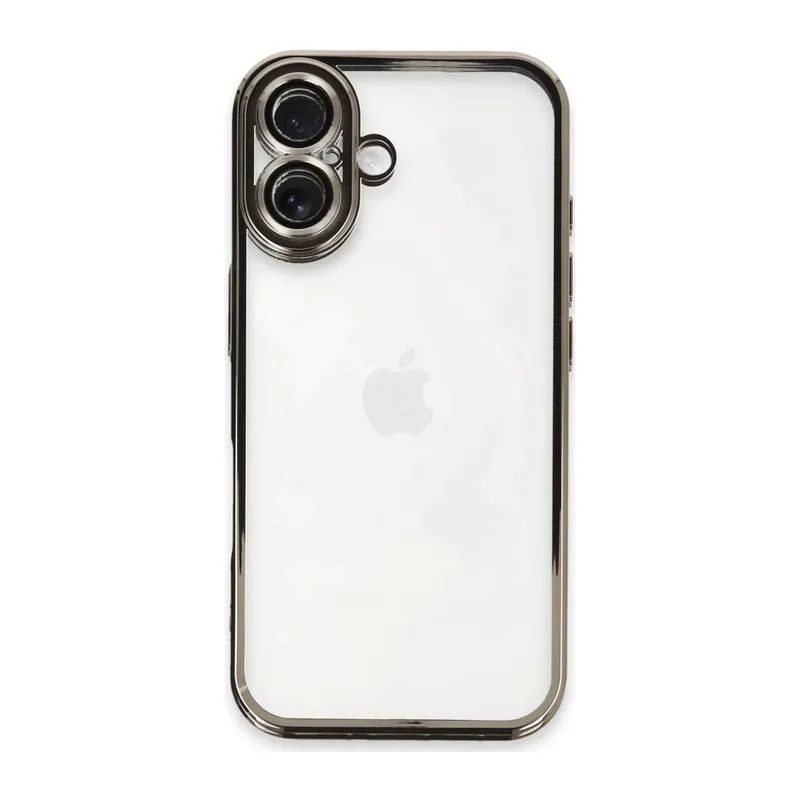 Apple iPhone 16 Uyumlu Kılıf Lensli Silikon - Titanyum Gri