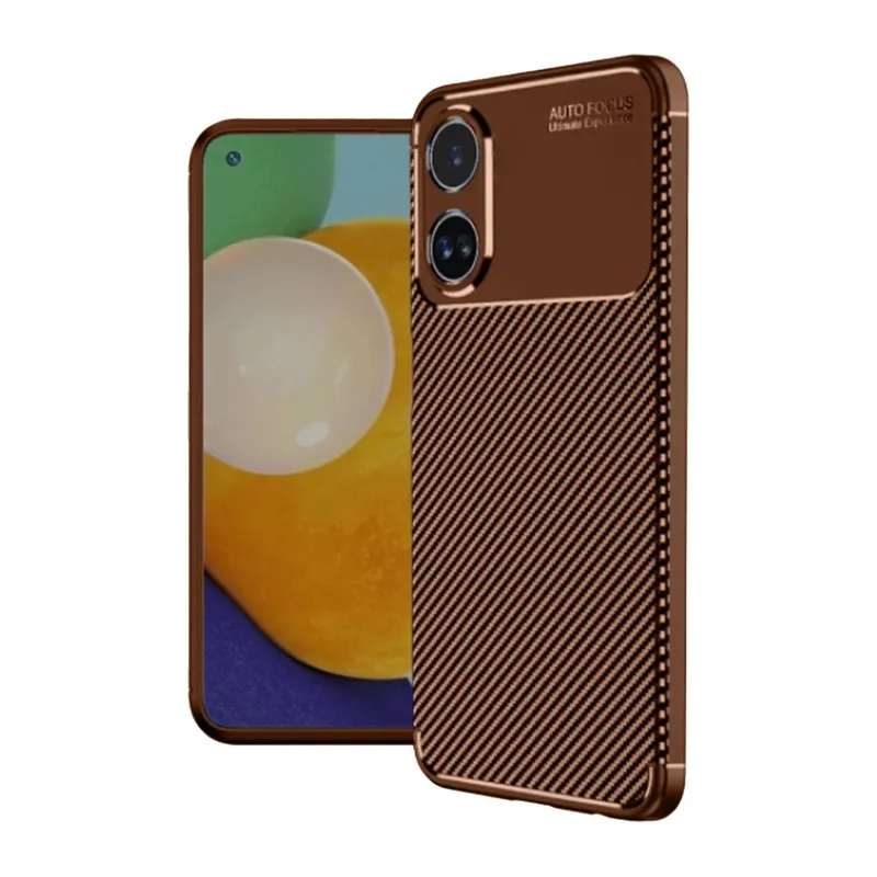 Oppo A60 Uyumlu Kılıf Auto Focus Karbon Kapak - Kahverengi