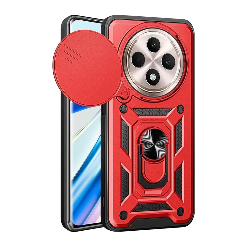 Xiaomi Redmi 14C Uyumlu Kılıf Pars Lens Yüzüklü Silikon - Kırmızı