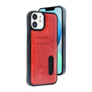 Apple iPhone 11 Uyumlu Kılıf Sara Kartvizitli Deri Kılıf - Kırmızı