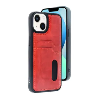 Apple iPhone 14 Uyumlu Kılıf Sara Kartvizitli Deri Kılıf - Kırmızı