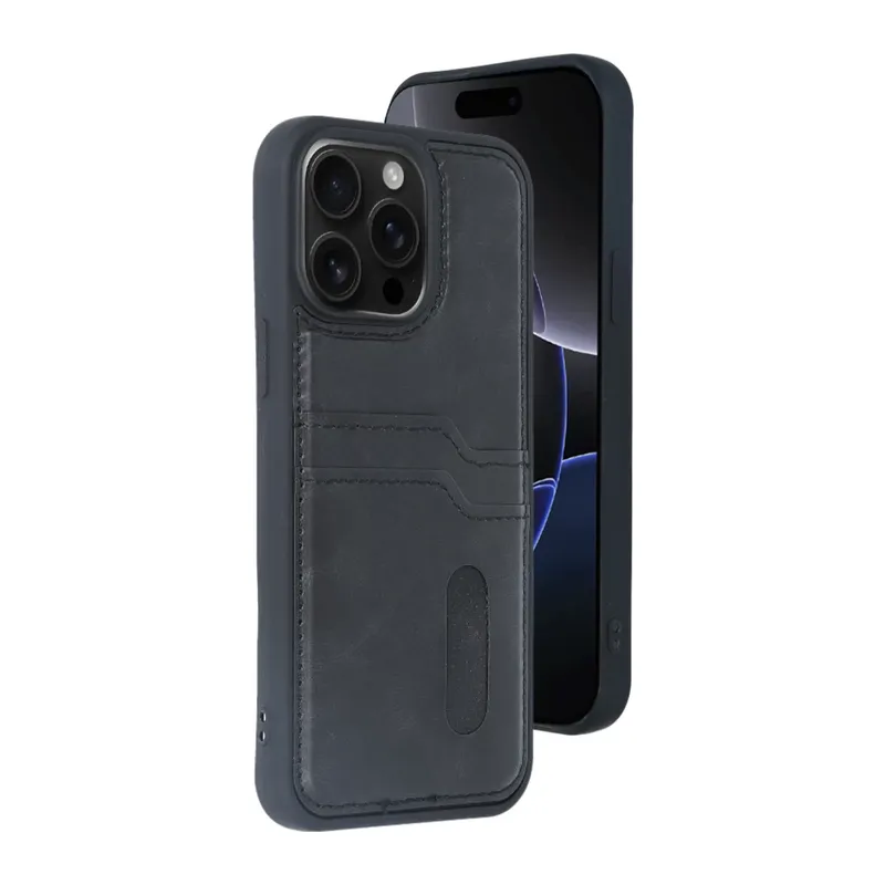 Apple iPhone 15 Pro Max Uyumlu Kılıf Sara Kartvizitli Deri Kılıf - Siyah