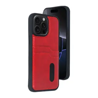 Apple iPhone 15 Pro Max Uyumlu Kılıf Sara Kartvizitli Deri Kılıf - Kırmızı