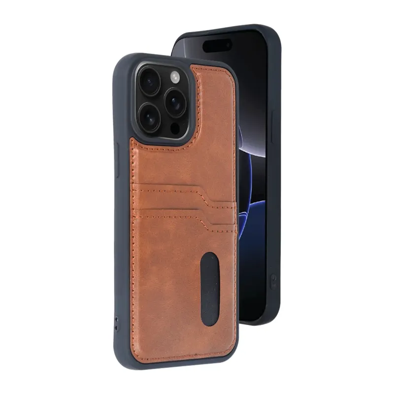 Apple iPhone 14 Pro Max Uyumlu Kılıf Sara Kartvizitli Deri Kılıf - Taba