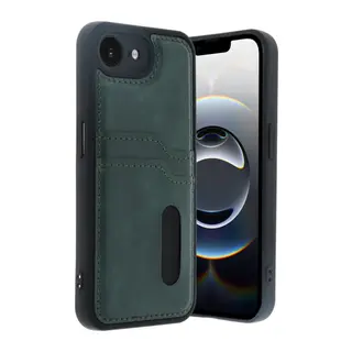 Apple iPhone 16E Uyumlu Kılıf Sara Kartvizitli Deri Kılıf - Koyu Yeşil