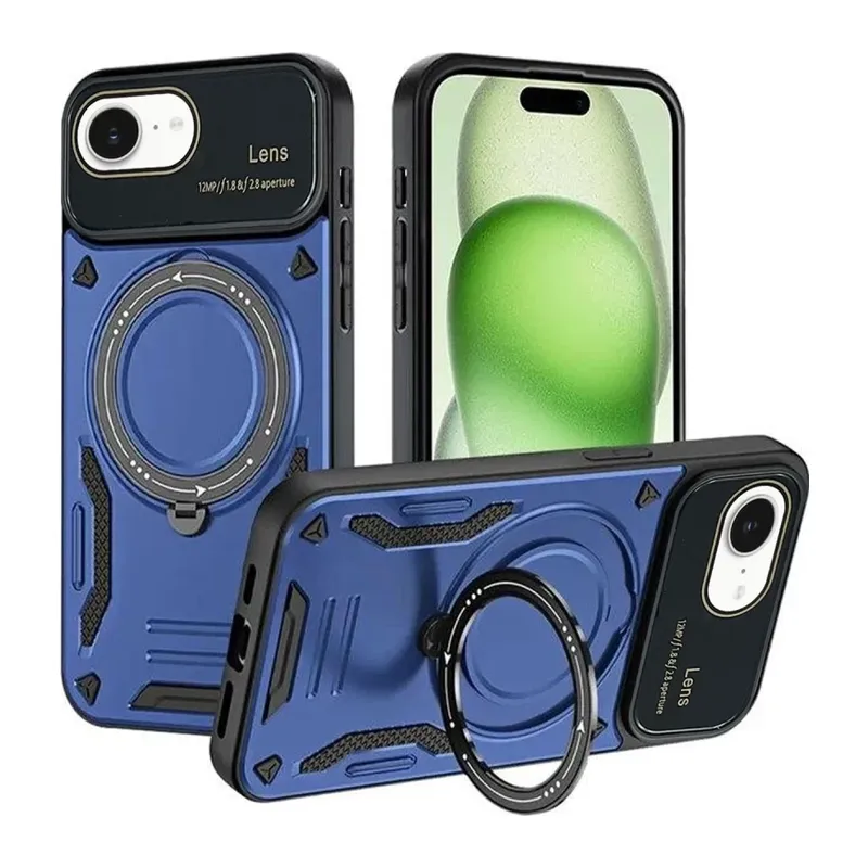 Apple iPhone 16E Uyumlu Kılıf Joy Lens Standlı Kapak - Lacivert