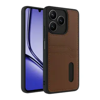 Realme Note 50 4G Uyumlu Kılıf Sara Kartvizitli Deri Kılıf - Taba