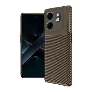 İnfinix Hot 50i 4G Uyumlu Kılıf Auto Focus Karbon Kapak - Kahverengi