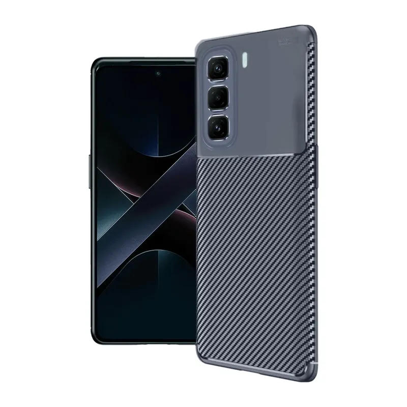 İnfinix Hot 50 4G Uyumlu Kılıf Auto Focus Karbon Kapak - Lacivert