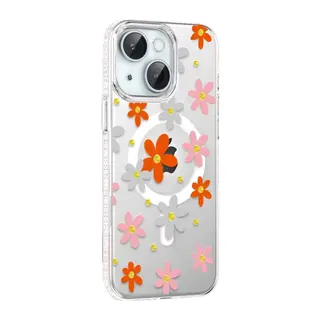 Joko Apple iPhone 14 Uyumlu Floral Magsafe Kapak - Turuncu