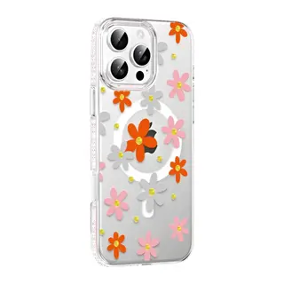 Joko Apple iPhone 16 Pro Uyumlu Floral Magsafe Kapak - Turuncu