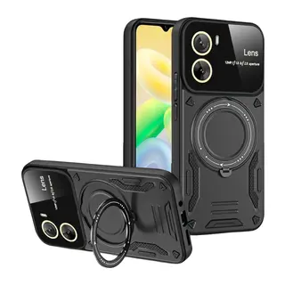 Vivo Y16 Uyumlu Kılıf Joy Lens Standlı Kapak - Siyah
