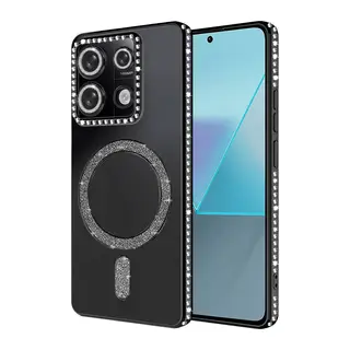 Xiaomi Redmi 13C Uyumlu Joke Simli Magneticsafe Kılıf - Siyah