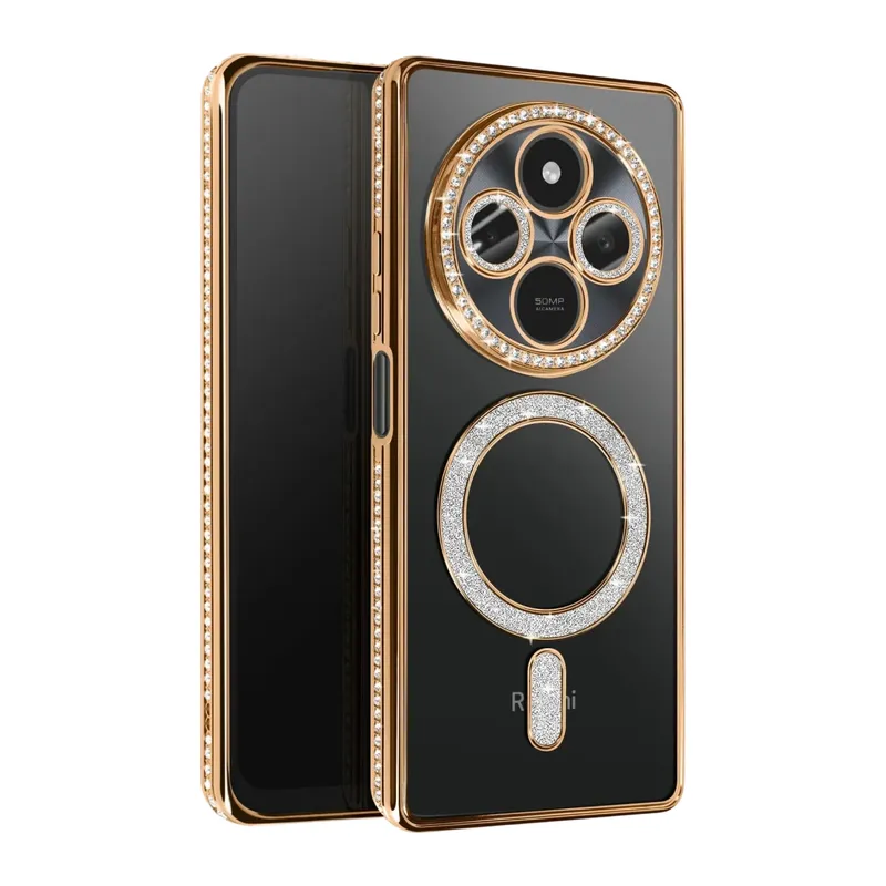 Xiaomi Redmi 14C Uyumlu Joke Simli Magneticsafe Kılıf - Gold