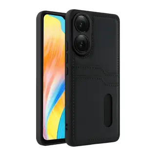 Oppo A38 Uyumlu Sara Kartvizitli Deri Kılıf - Siyah