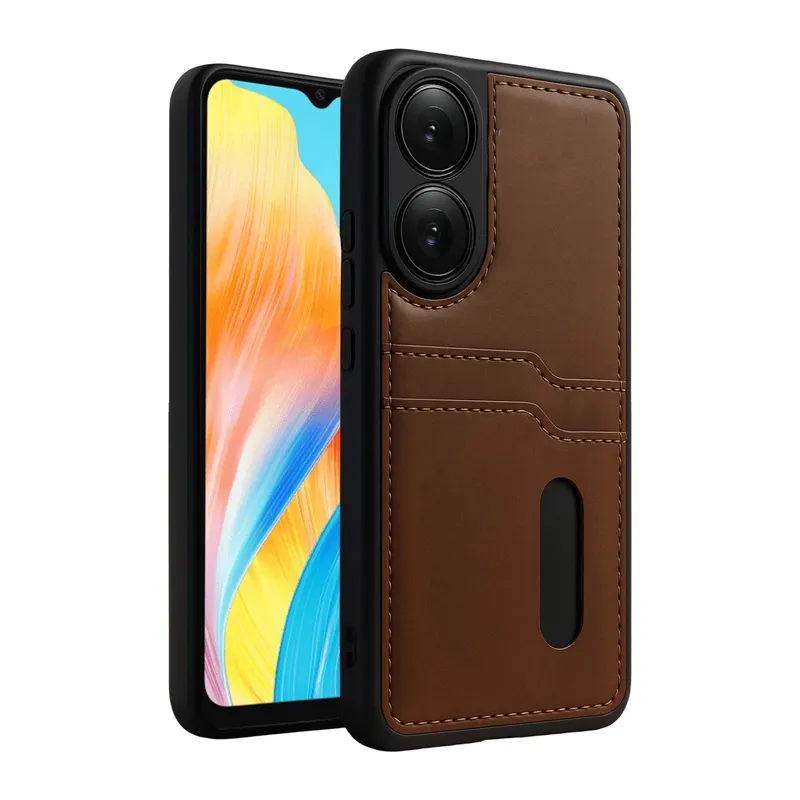 Oppo A38 Uyumlu Sara Kartvizitli Deri Kılıf - Taba