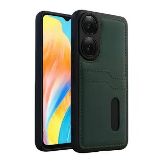 Oppo A38 Uyumlu Sara Kartvizitli Deri Kılıf - Yeşil