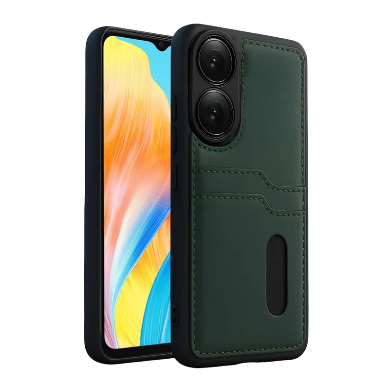 Oppo A38 Uyumlu Sara Kartvizitli Deri Kılıf - Yeşil