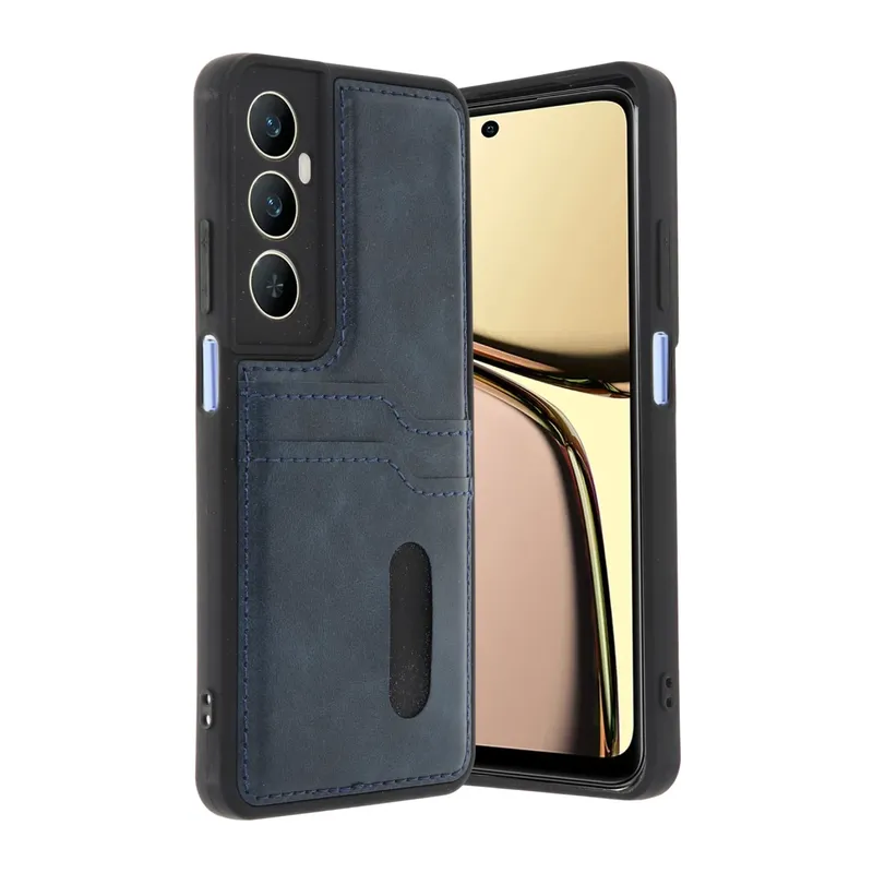 Realme C65 Uyumlu Sara Kartvizitli Deri Kılıf - Lacivert
