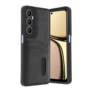 Realme C65 Uyumlu Sara Kartvizitli Deri Kılıf - Siyah