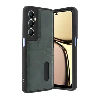 Realme C65 Uyumlu Sara Kartvizitli Deri Kılıf - Yeşil