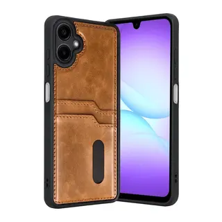 Samsung Galaxy A07 4G Uyumlu Sara Kartvizitli Deri Kılıf - Taba