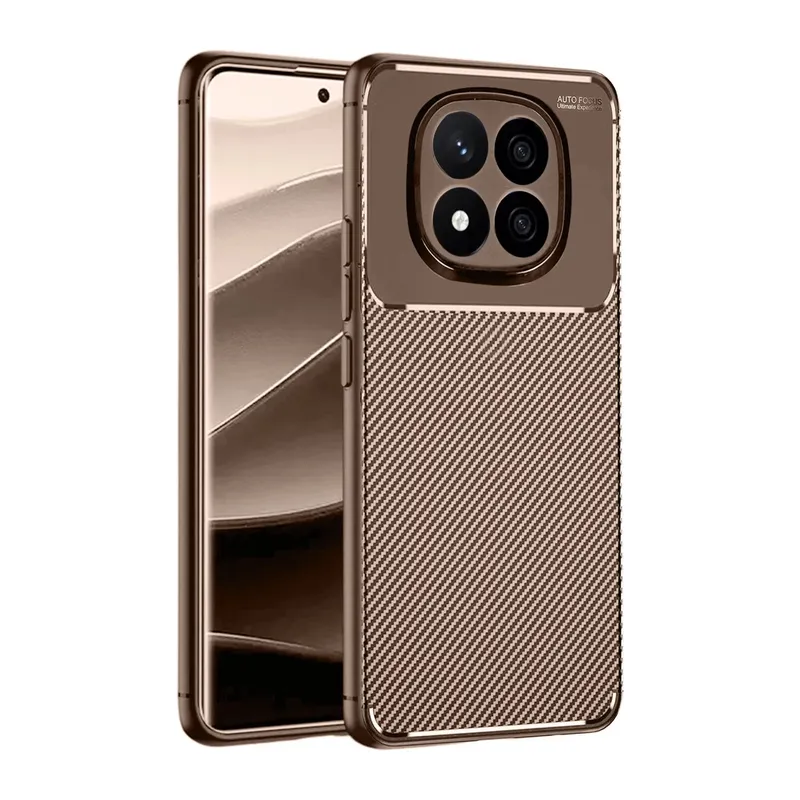 Xiaomi Redmi Note 14 Pro 5G Uyumlu Kılıf Auto Focus Karbon Kapak - Kahverengi