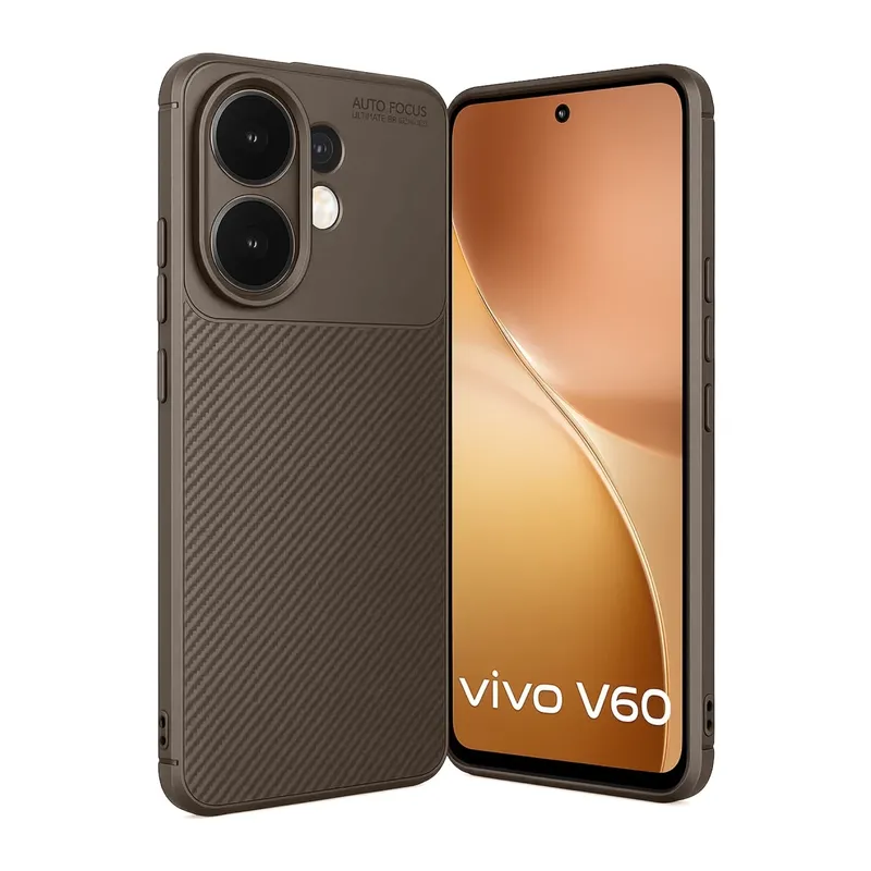 Vivo V60 5G Uyumlu Auto Focus Karbon Kapak - Kahverengi