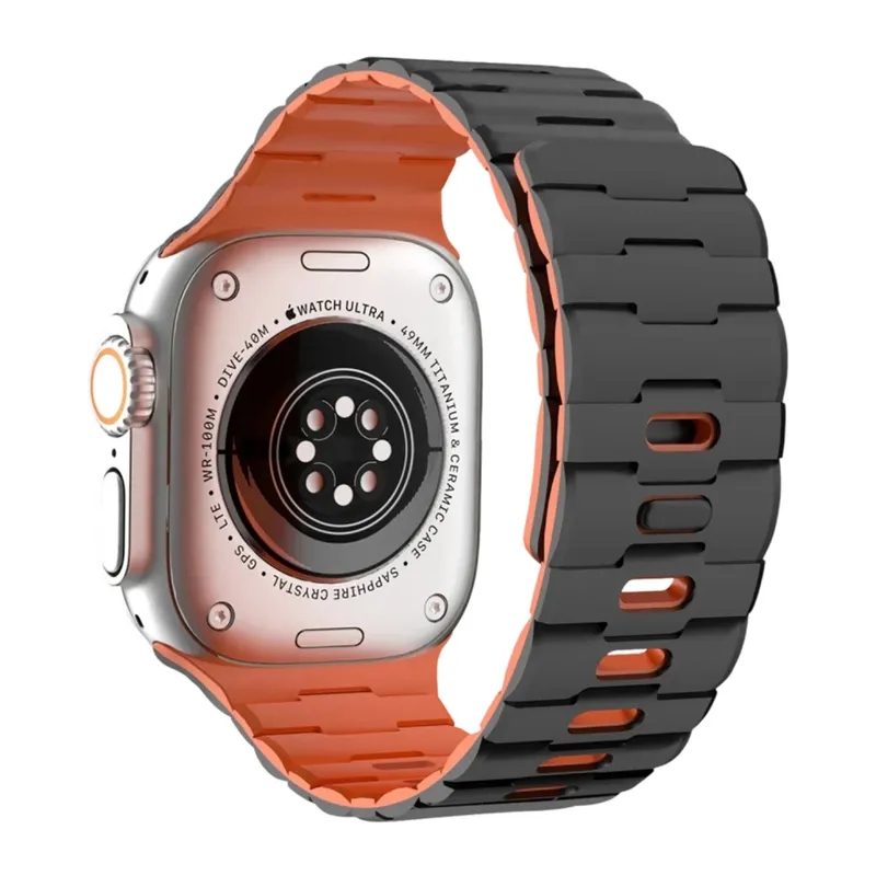 Apple Watch Ultra 49mm Uyumlu Wowen Kordon - Siyah-Turuncu