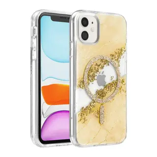 Onegif Apple iPhone 11 Uyumlu Lotus Simli Magsafe Kapak - Gümüş