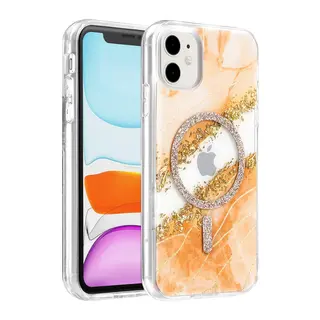 Onegif Apple iPhone 11 Uyumlu Lotus Simli Magsafe Kapak - Turuncu
