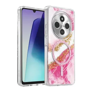 Onegif Xiaomi Redmi 14C Uyumlu Lotus Simli Magsafe Kapak - Pembe