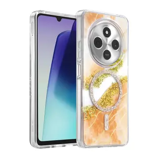 Onegif Xiaomi Redmi 14C Uyumlu Lotus Simli Magsafe Kapak - Turuncu