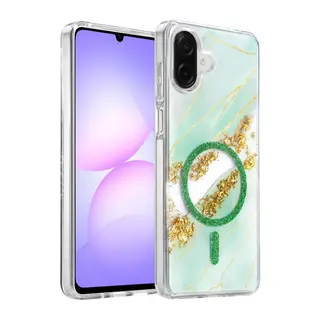Onegif Samsung Galaxy A07 4G Uyumlu Lotus Simli Magsafe Kapak - Yeşil