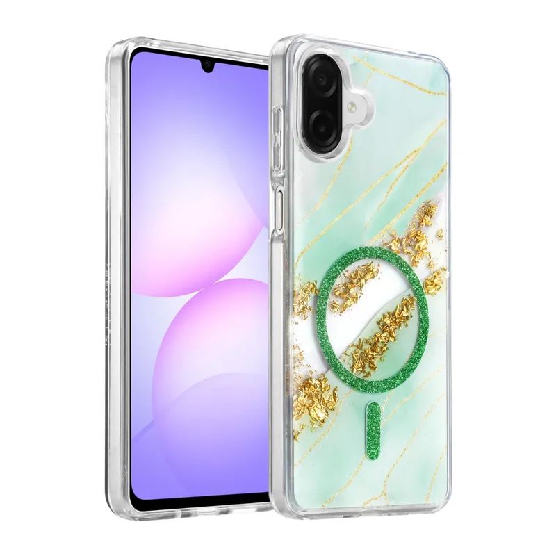 Onegif Samsung Galaxy A07 4G Uyumlu Lotus Simli Magsafe Kapak - Yeşil