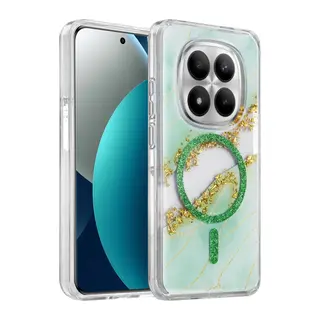 Onegif Xiaomi Redmi Note 15 Pro Plus 5G Uyumlu Lotus Simli Magsafe Kapak - Yeşil