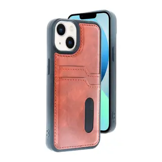 Apple iPhone 15 Uyumlu Sara Kartvizitli Deri Kılıf - Taba