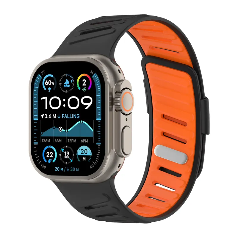 Apple Watch Ultra 49mm Twin Silikon Kordon - Siyah-Turuncu
