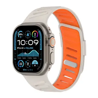 Apple Watch Ultra 49mm Twin Silikon Kordon - Beyaz-Turuncu