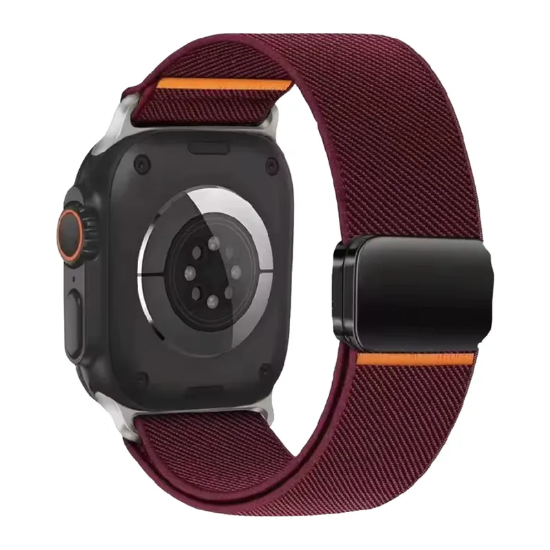 Apple Watch Ultra 49mm Nylon Manyetik Kordon - Bordo