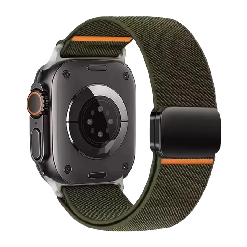 Apple Watch Ultra Uyumlu 49mm Nylon Manyetik Kordon - Yeşil