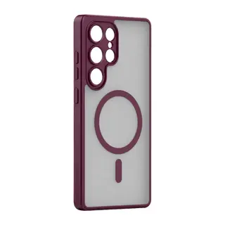 Samsung Galaxy S24 Ultra Uyumlu Loji Magsafe Kapak - Bordo