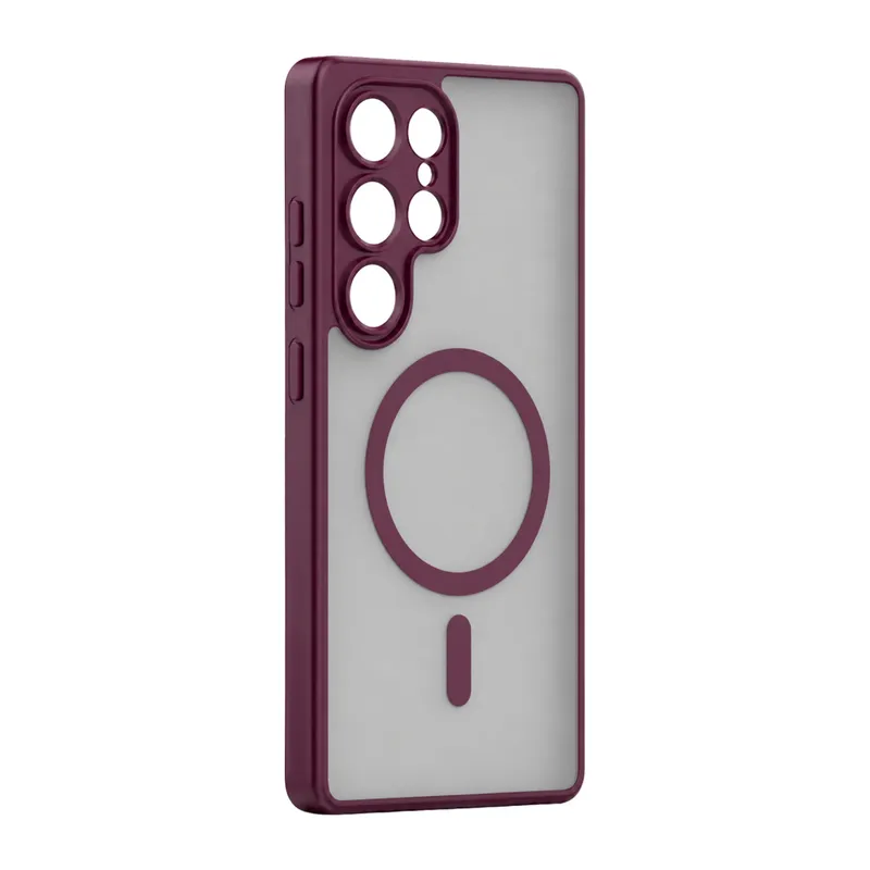 Samsung Galaxy S24 Ultra Uyumlu Loji Magsafe Kapak - Bordo