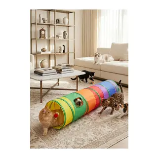 Katlanabilir Gökkuşağı Düz Kedi Oyun Tüneli (120 cm x 25 cm)