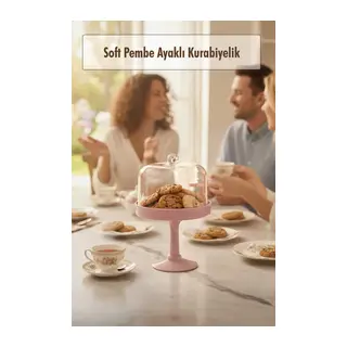 Soft Pembe Akrilik Ayaklı Kurabiyelik & Kapaklı Sunum Standı - 2 Parça