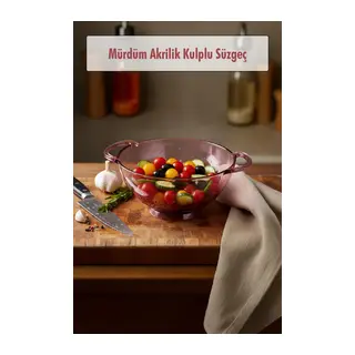 23,5 x 30 cm Mürdüm Akrilik Kulplu Süzgeç? Salata ve Makarna Süzme Kabı